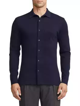 Кардиган с длинными рукавами и воротником из шерсти пике Ralph Lauren Purple Label, темно-синий