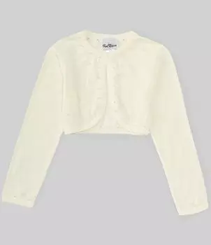 Кардиган с длинными рукавами, расшитый бисером/искусственным жемчугом, для больших девочек 7–16 лет Rare Editions, слоновая кость