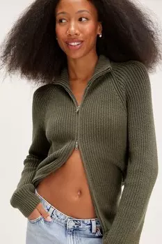 Кардиган с двусторонней молнией Monki, зеленый