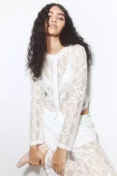 Кардиган с дырчатым узором H&M, бежевый