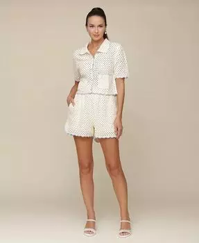 Кардиган с фестончатым узором и шорты с фестончатым узором Avec Les Filles, слоновая кость/кремовый