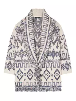 Кардиган с геометрическим узором и бахромой Alanui, белый