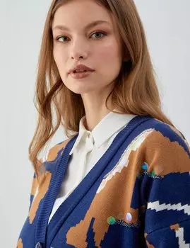 Кардиган с камуфляжным узором и пайетками, цвет индиго Kayra