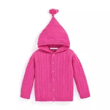 Кардиган с капюшоном и косами для девочек в цвете фуксия JoJo Maman Bebe