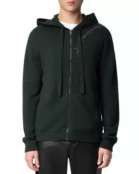 Кардиган с капюшоном из шерсти мериноса и кашемира с вышивкой «Тату» Zadig & Voltaire, зеленый