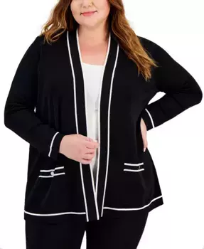 Кардиган с контрастной отделкой Malibu на пуговицах plus size Anne Klein, черный