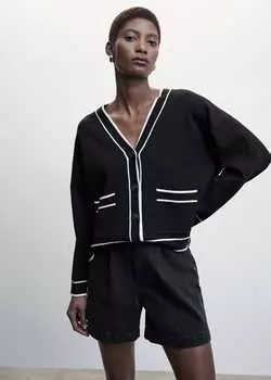 Кардиган с контрастной отделкой MANGO, черный