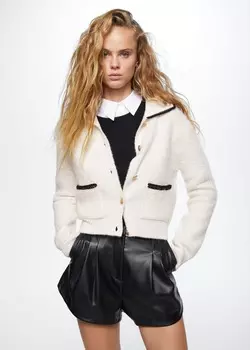 Кардиган с контрастной отделкой MANGO, кремовый/экрю