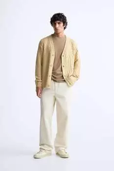 Кардиган с контрастными текстурами ZARA, песочный