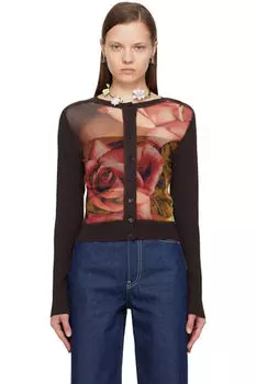 Кардиган с коричневыми и зелеными розами Jean Paul Gaultier