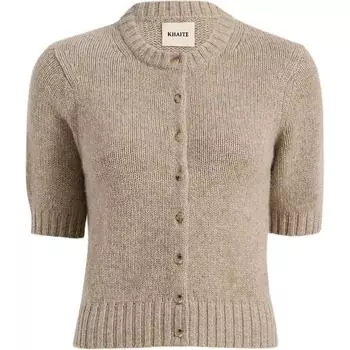 Кардиган с короткими рукавами из смесовой кашемировой ткани KHAITE, Sepia/Tan