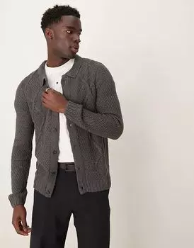 Кардиган с косами и воротником в угольном цвете ASOS DESIGN