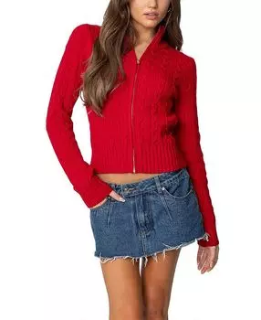 Кардиган с косами и застежкой-молнией Ryn Edikted, красный