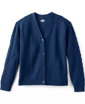 Кардиган с косами на пуговицах спереди для больших девочек Lands' End, серый