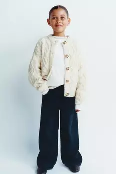 Кардиган с косами ZARA, устрично-белый