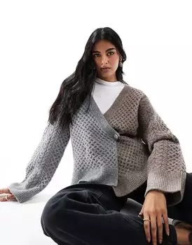 Кардиган с косами-завязками, серый/мокко ASOS DESIGN