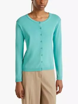 Кардиган с круглым вырезом и длинным рукавом Benetton, цвет Teal Green
