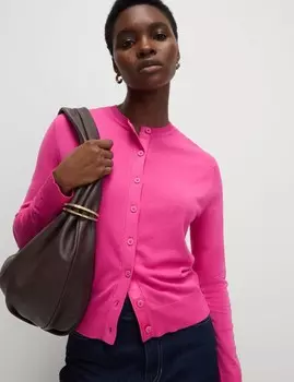 Кардиган с круглым вырезом и пуговицами спереди Marks & Spencer, ярко-розовый