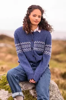 Кардиган с круглым вырезом и узором «фэр айл» Celtic & Co., синий