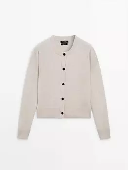 Кардиган с круглым вырезом из 100% кашемира Massimo Dutti, желтый