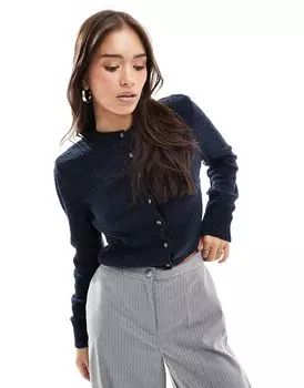 Кардиган с круглым вырезом из букле в темно-синем цвете ASOS DESIGN