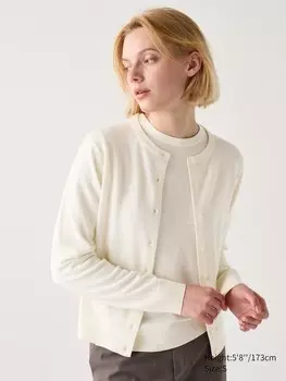Кардиган с круглым вырезом из мериноса Uniqlo, белый