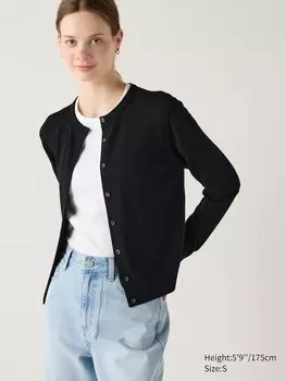 Кардиган с круглым вырезом из мериноса Uniqlo, черный