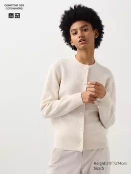 Кардиган с круглым вырезом из овечьей шерсти Uniqlo, белый