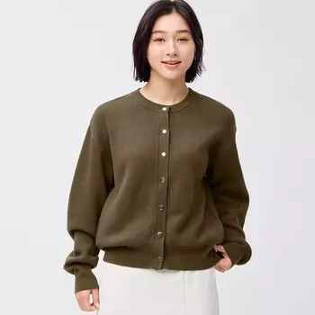 Кардиган с круглым вырезом на металлических пуговицах GU, коричневый