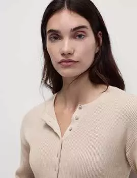 Кардиган с круглым вырезом в рубчик Marks & Spencer, цвет Cappuccino