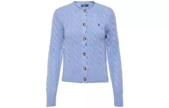 Кардиган с круглым вырезом, вязаный косами Polo Ralph Lauren, светло-голубой