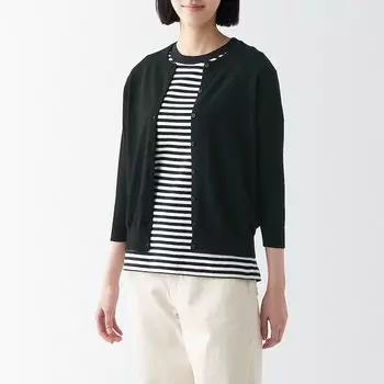 Кардиган с круглым вырезом, вырезанным УФ-разрезом и рукавами 3/4 MUJI, черный