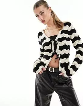 Кардиган с кружевной отделкой и монохромной полоской ASOS DESIGN