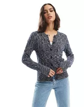 Кардиган с логотипом icon из хлопка и косами темно-синего цвета Polo Ralph Lauren