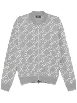 Кардиган с логотипом Peserico, выполненный в технике интарсия, серый