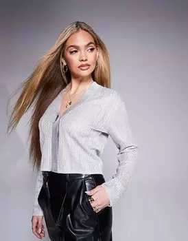 Кардиган с металлическим узором на пуговицах спереди серебристого цвета Armani Exchange