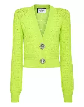 Кардиган с монограммой из флуоресцентной вязки PHILIPP PLEIN, цвет yellow fluo