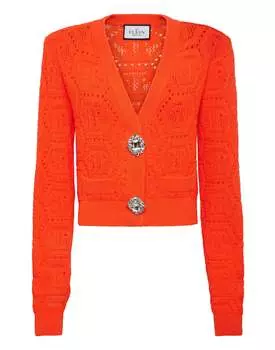 Кардиган с монограммой из флуоресцентной вязки PHILIPP PLEIN, цвет orange fluo