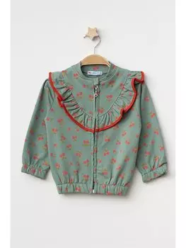 Кардиган с оборками для маленьких девочек с вишневым узором Myhanne, зеленый