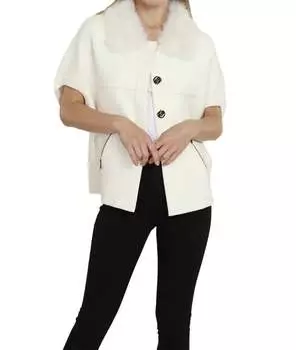 Кардиган с отделкой из искусственного меха цвета слоновой кости DOLCE CABO