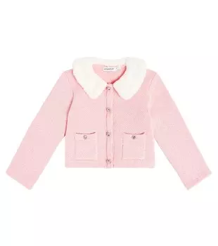 Кардиган с отделкой из искусственного меха Self-Portrait Kids, розовый