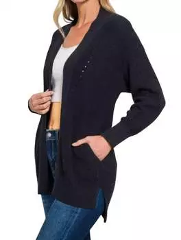 Кардиган с открытыми петлями черного цвета ZENANA