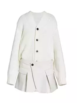Кардиган с плиссированной юбкой из шерсти Sacai, белый