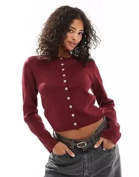 Кардиган с плотным узором бордового цвета ASOS DESIGN