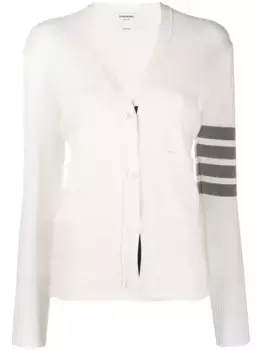 Кардиган с полосками 4-Bar и V-образным вырезом THOM BROWNE, белый