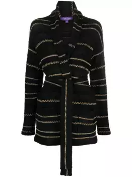 Кардиган с поясом и контрастной строчкой Ralph Lauren Collection, черный