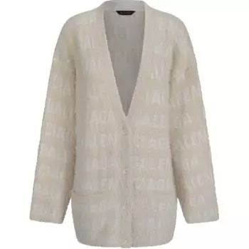 Кардиган с повторяющимся логотипом Balenciaga, слоновая кость