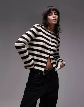 Кардиган с пуговицами в коричневую и белую полоску Mango