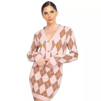 Кардиган с ромбовидной застежкой на пуговицы спереди FASHNZFAB, розовый/мокко