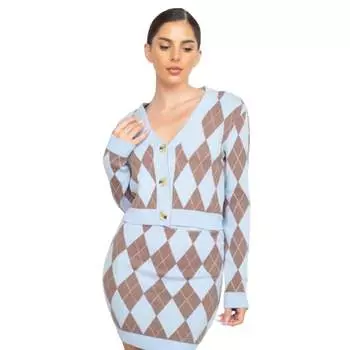 Кардиган с ромбовидной застежкой на пуговицы спереди FASHNZFAB, синий/кофейный